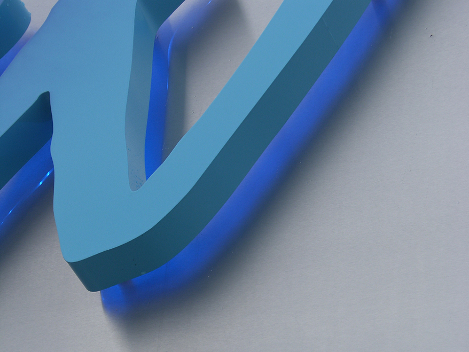 Bn Networks - Sign Tray mounted with Built up Metal Letters, Powder coated with faded finish with blue LED Illuminators