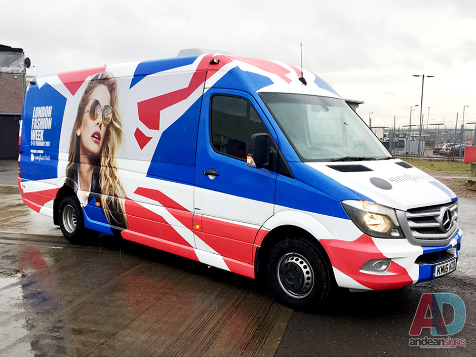 London Fashion week - Mercedes Sprinter, complete vehicle wrap , clearvision applied to windows