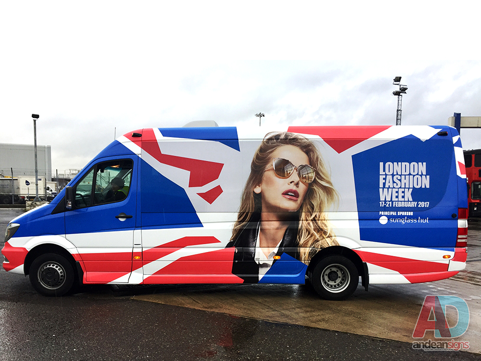 ndon Fashion week - Mercedes Sprinter, complete vehicle wrap , clearvision applied to windows