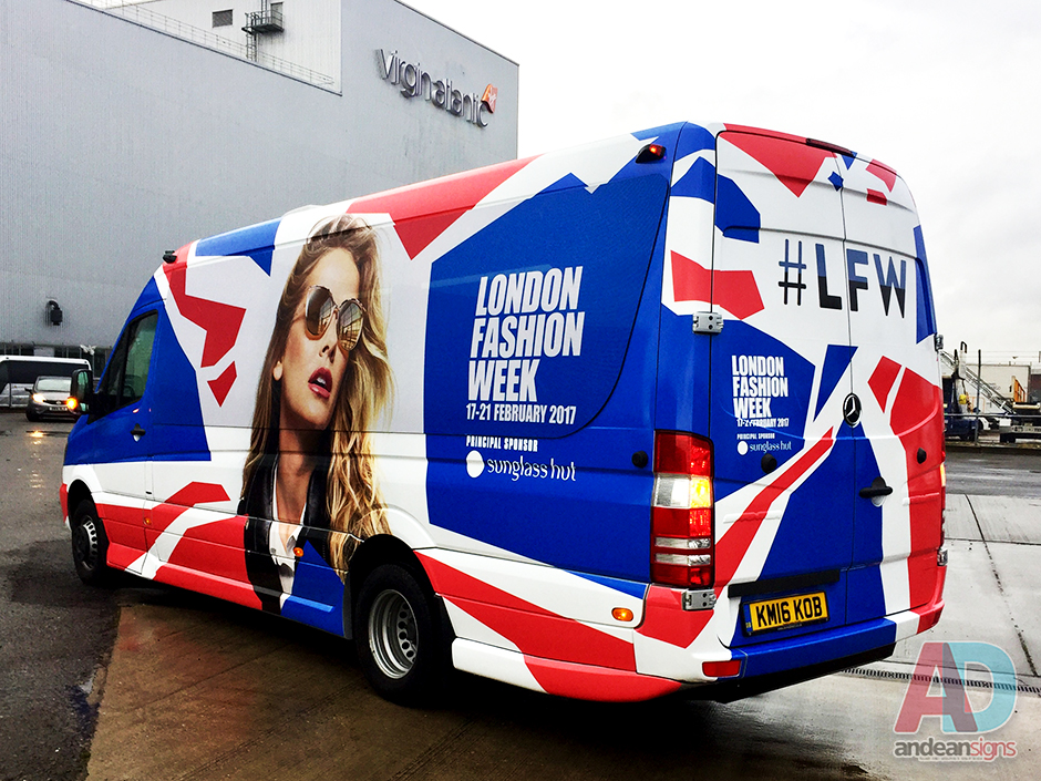 ndon Fashion week - Mercedes Sprinter, complete vehicle wrap , clearvision applied to windows